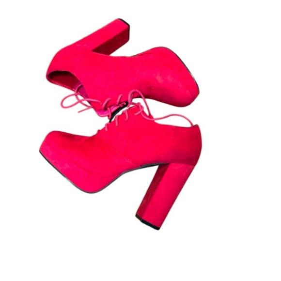 Allegra K NWOT Red Faux Suede High Heel Platform‎ Block Bootie, Size 7. - Picture 1 of 5